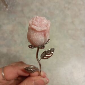 ESTATE SALE: Elegant Pink Opal Crystal Rose with Silver Stem Healing Stone